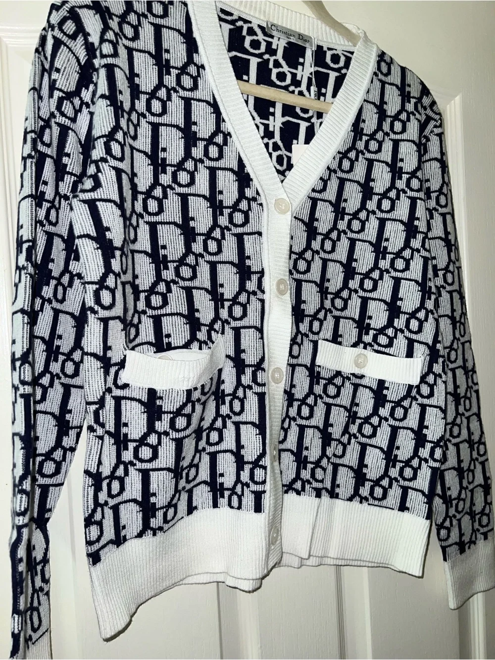 Monogram Knit Cardigan - Navy & White - Picture 1 of 2